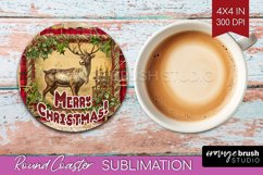 Vintage Christmas Round Coaster - Xmas Coaster Sublimation Product Image 1