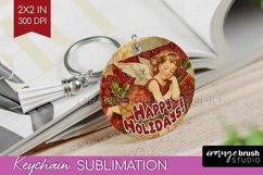 Vintage Christmas Keychain PNG - Xmas Keychain Sublimation Product Image 1