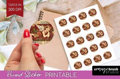 Vintage Christmas Round Sticker - Retro Printable Stickers Product Image 1