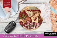 Vintage Christmas Car Coaster PNG - Xmas Coaster Sublimatoin Product Image 1