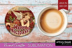Vintage Christmas Round Coaster - Xmas Coaster Sublimation Product Image 1
