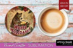 Vintage Christmas Round Coaster - Xmas Coaster Sublimation Product Image 1