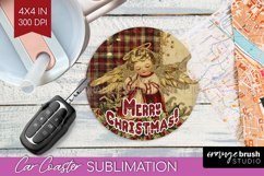 Vintage Christmas Car Coaster PNG - Xmas Coaster Sublimatoin Product Image 1