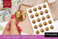 Vintage Christmas Round Sticker - Retro Printable Stickers Product Image 1