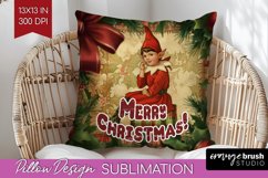 Vintage Christmas Pillow Sublimation - Xmas Pillow Cover PNG Product Image 1