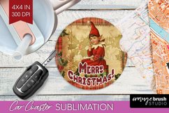Vintage Christmas Car Coaster PNG - Xmas Coaster Sublimatoin Product Image 1