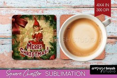 Vintage Christmas Square Coaster - Xmas Coaster Sublimation Product Image 1
