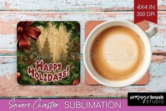 Vintage Christmas Square Coaster - Xmas Coaster Sublimation Product Image 1