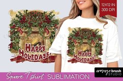 Vintage Christmas Sublimation, Xmas Square Tshirt Background Product Image 1