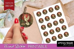 Vintage Christmas Round Sticker - Retro Printable Stickers Product Image 1