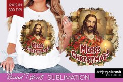 Vintage Christmas Sublimation, Xmas Round Tshirt Background Product Image 1