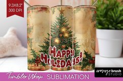 Vintage Christmas Tumbler Wrap - Xmas Tumbler Sublimation Product Image 1