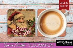 Vintage Christmas Square Coaster - Xmas Coaster Sublimation Product Image 1