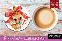 Vintage Valentines Day Round Coaster - Retro Animal Coaster Product Image 1