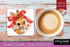 Vintage Valentines Day Square Coaster - Retro Animal Coaster Product Image 1