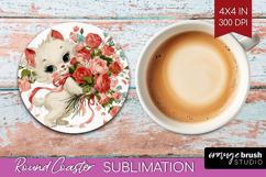 Vintage Valentines Day Round Coaster - Retro Animal Coaster Product Image 1