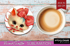 Vintage Valentines Day Round Coaster - Retro Animal Coaster Product Image 1