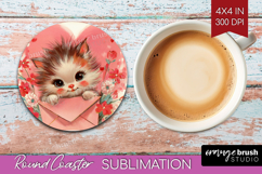 Vintage Valentines Day Round Coaster - Retro Animal Coaster Product Image 1