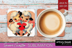 Vintage Valentines Day Square Coaster - Retro Animal Coaster Product Image 1