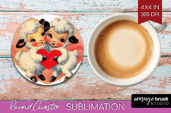 Vintage Valentines Day Round Coaster - Retro Animal Coaster Product Image 1