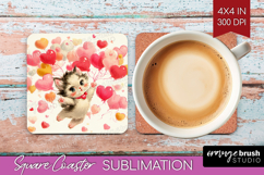 Vintage Valentines Day Square Coaster - Retro Animal Coaster Product Image 1