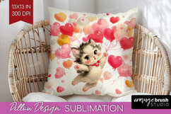 Vintage Valentines Day Pillow Sublimation - Retro Animal PNG Product Image 1