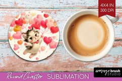 Vintage Valentines Day Round Coaster - Retro Animal Coaster Product Image 1