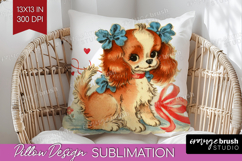 Vintage Valentines Day Pillow Sublimation - Retro Animal PNG Product Image 1