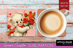 Vintage Valentines Day Square Coaster - Retro Animal Coaster Product Image 1