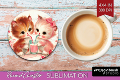 Vintage Valentines Day Round Coaster - Retro Animal Coaster Product Image 1