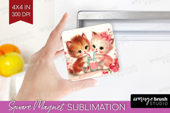Vintage Valentines Day Magnet Sublimation - Retro Animal PNG Product Image 1