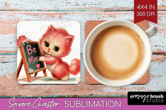 Vintage Valentines Day Square Coaster - Retro Animal Coaster Product Image 1