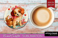 Vintage Valentines Day Round Coaster - Retro Animal Coaster Product Image 1