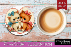Vintage Valentines Day Round Coaster - Retro Animal Coaster Product Image 1