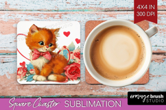 Vintage Valentines Day Square Coaster - Retro Animal Coaster Product Image 1