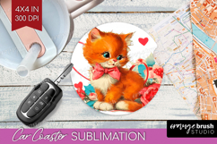 Vintage Valentines Day Car Coaster - Retro Animal Coaster Product Image 1