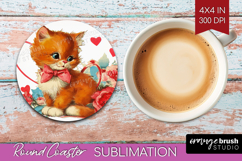 Vintage Valentines Day Round Coaster - Retro Animal Coaster Product Image 1