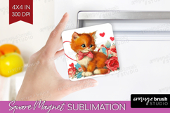 Vintage Valentines Day Magnet Sublimation - Retro Animal PNG Product Image 1