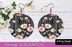 Watercolor Flowers Earrings, Pink Floral Earring Sublimation Product Image 1