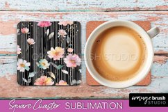 Watercolor Flowers Square Coaster - Floral Pink Sublimation Product Image 1