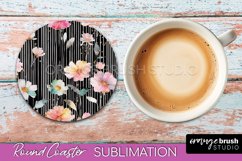 Watercolor Flowers Round Coaster - Floral Pink Sublimation Product Image 1