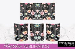 Pink Watercolor Flowers Mug Wrap - Floral Mug Sublimation Product Image 1