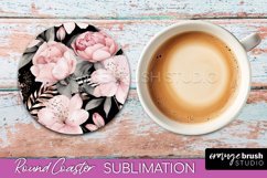 Watercolor Flowers Round Coaster - Floral Pink Sublimation Product Image 1