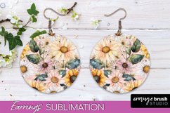 Watercolor Flowers Earrings, Pink Floral Earring Sublimation Product Image 1