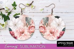 Watercolor Flowers Earrings, Pink Floral Earring Sublimation Product Image 1