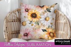 Watercolor Flowers Pillow Cover - Summer Pillow Sublimation Product Image 1