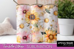 Floral Tumbler Wrap - Pink Flowers Watercolor Tumbler PNG Product Image 1
