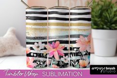 Floral Tumbler Wrap - Pink Flowers Watercolor Tumbler PNG Product Image 1