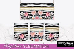 Pink Watercolor Flowers Mug Wrap - Floral Mug Sublimation Product Image 1