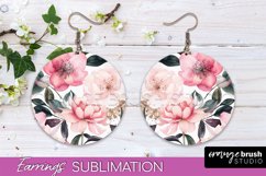 Watercolor Flowers Earrings, Pink Floral Earring Sublimation Product Image 1
